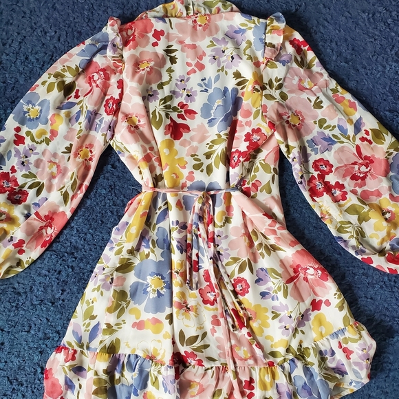 En Saison Constancia Floral Print Ruffle Wrap Mini Dress Long Sleeves Size S - Picture 6 of 10